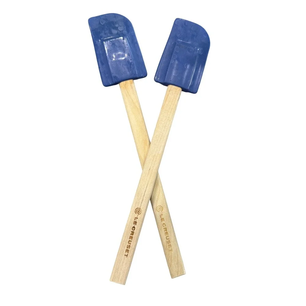 Le Creuset Blue Silicone‎ Spatulas with Wood Handles Set of 2 Kitchen Tools